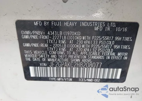 2017 Subaru Crosstrek 2.0I Limited from USA, damaged, VIN JF2GPAKC2H8208077